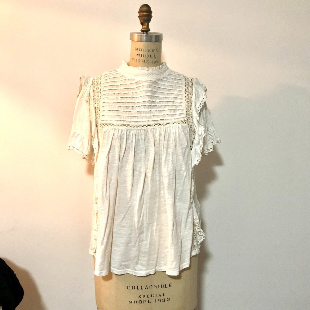 Free People High Neck Lace detail knit Top